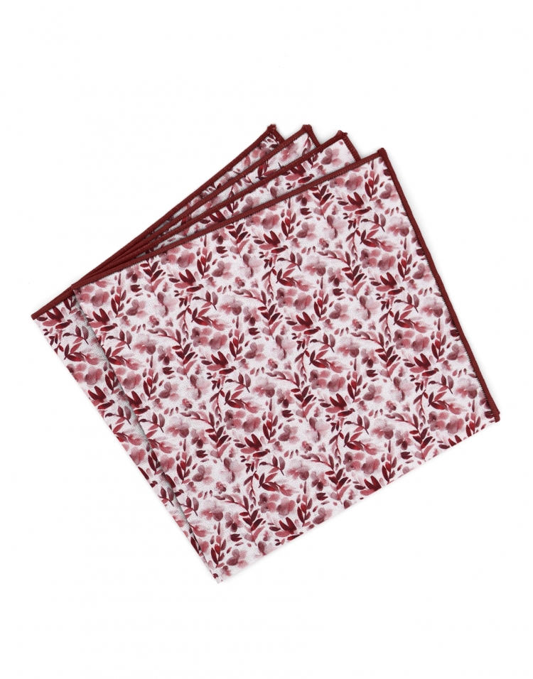 NEMI - FLORAL POCKET SQUARE - RED & WHITE