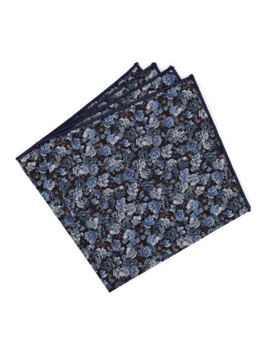 LEMAN - FLORAL POCKET SQUARE - BLUE & TEAL