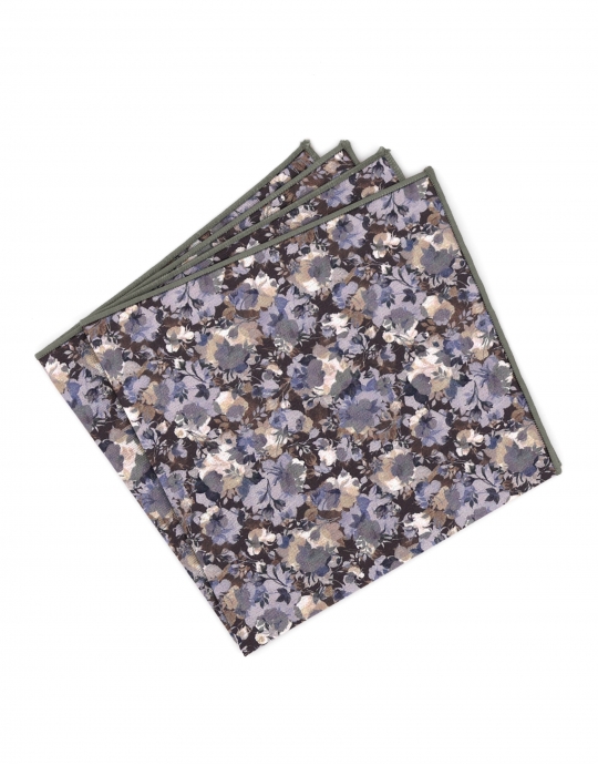 TAHOE - FLORAL POCKET SQUARE - BLUE & BROWN