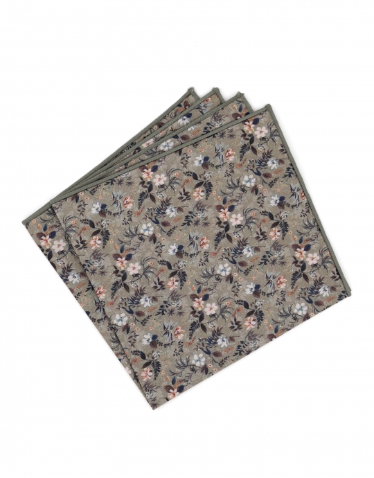 CONSTANCE - FLORAL POCKET SQUARE - LIGHT KHAKI GREEN