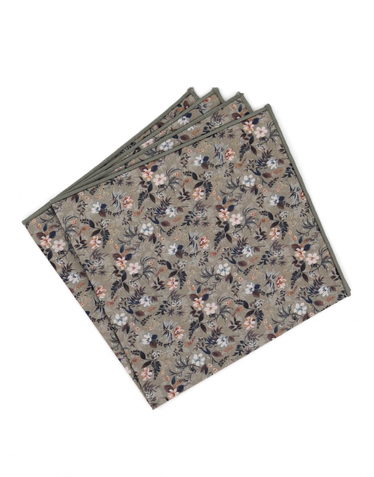 CONSTANCE - FLORAL POCKET SQUARE - LIGHT KHAKI GREEN