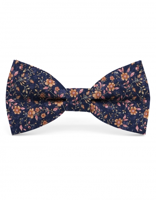 INARI - FLORAL BOW TIE - CLASSIC - NAVY BLUE, CARAMEL & PINK