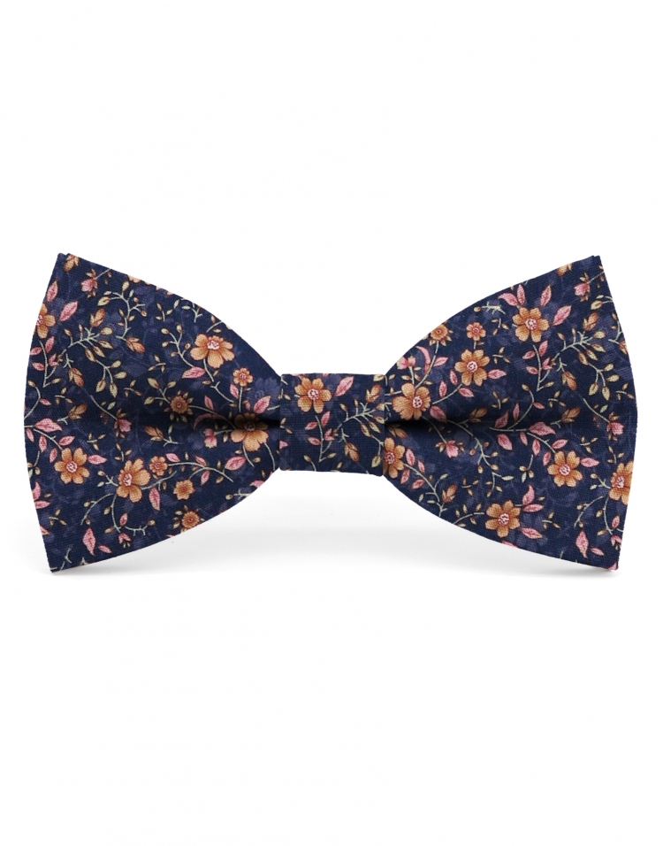 INARI - FLORAL BOW TIE - CLASSIC - NAVY BLUE, CARAMEL & PINK