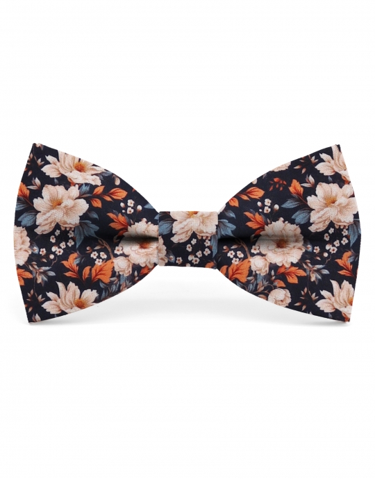 VOSTOK - FLORAL BOW TIE - CLASSIC - NAVY BLUE, BEIGE & ORANGE