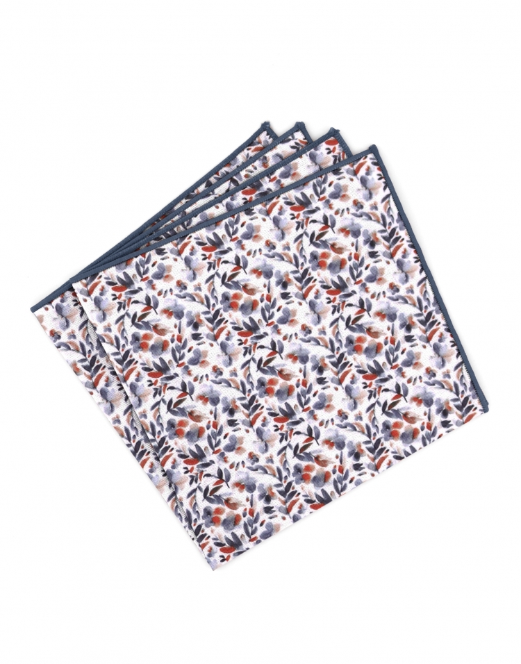 ISEO - FLORAL POCKET SQUARE - BLUE & ORANGE