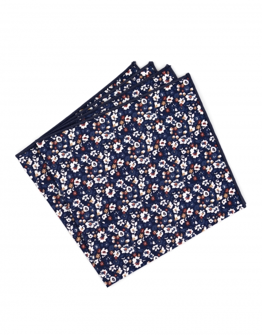 FRYKEN - FLORAL POCKET SQUARE - BLUE & ORANGE