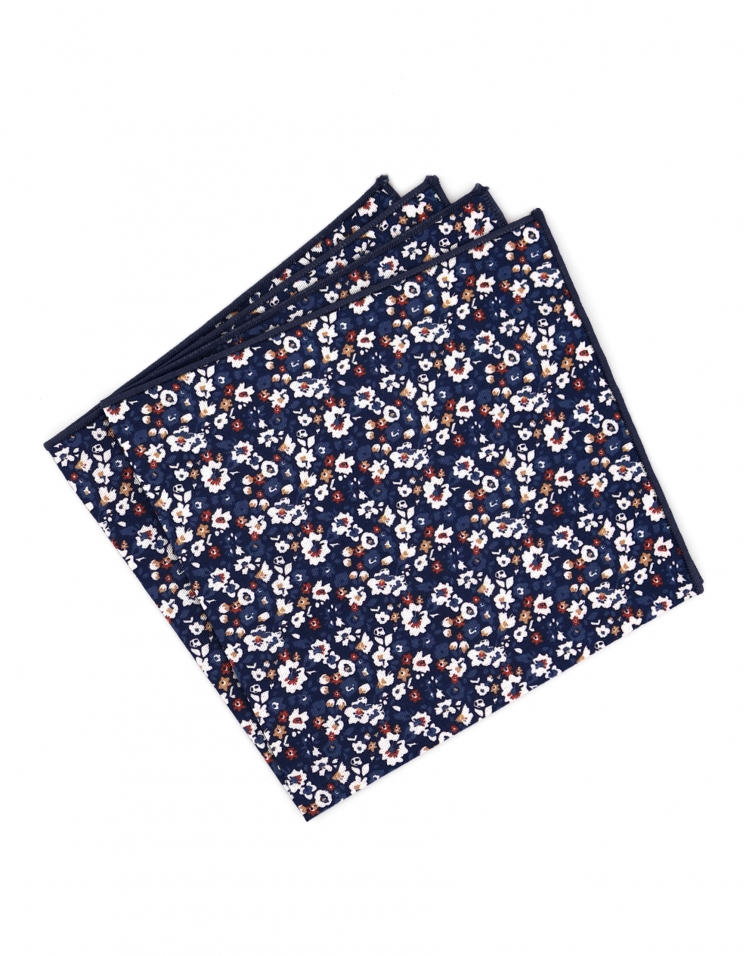 FRYKEN - FLORAL POCKET SQUARE - BLUE & ORANGE