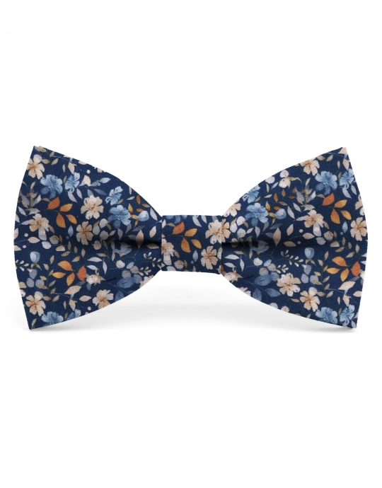 SILJAN - FLORAL BOW TIE - CLASSIC - BLUE & ORANGE