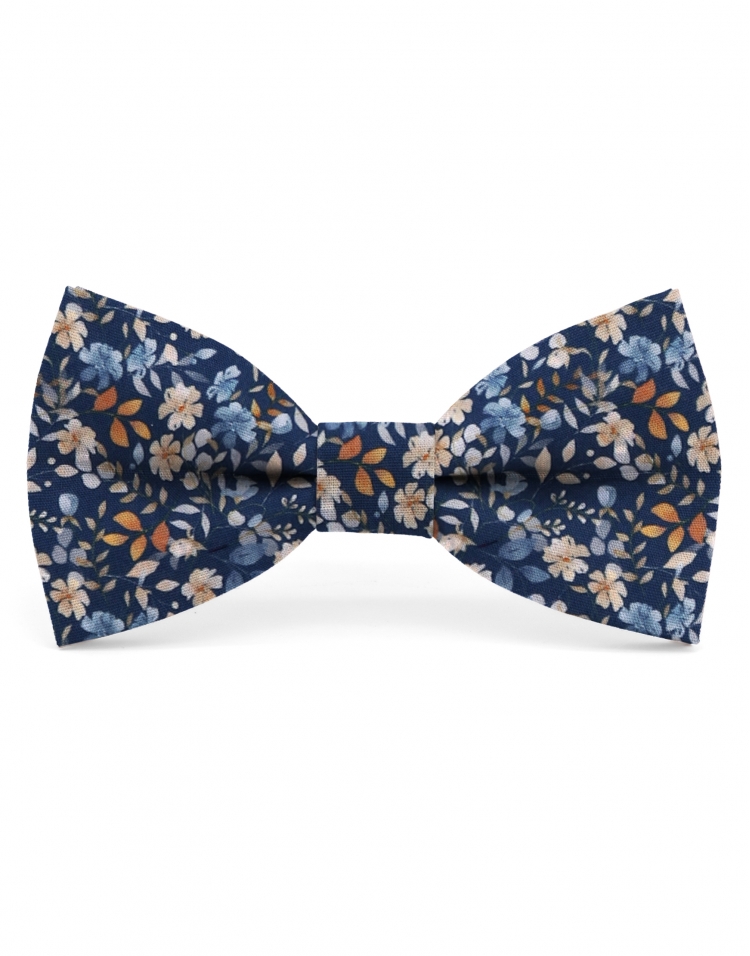 SILJAN - FLORAL BOW TIE - CLASSIC - BLUE & ORANGE