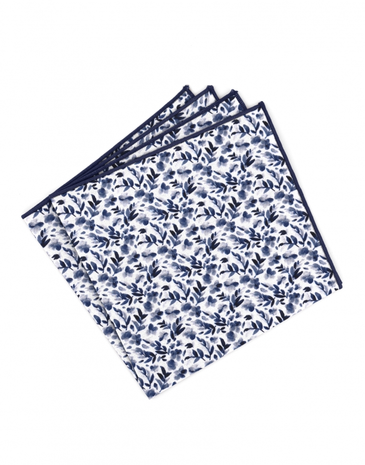 IDRO - FLORAL POCKET SQUARE - BLUE & WHITE