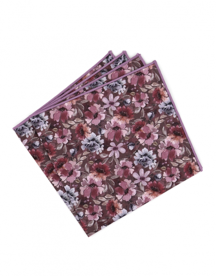 GARDA - FLORAL POCKET SQUARE - PINK & PURPLE