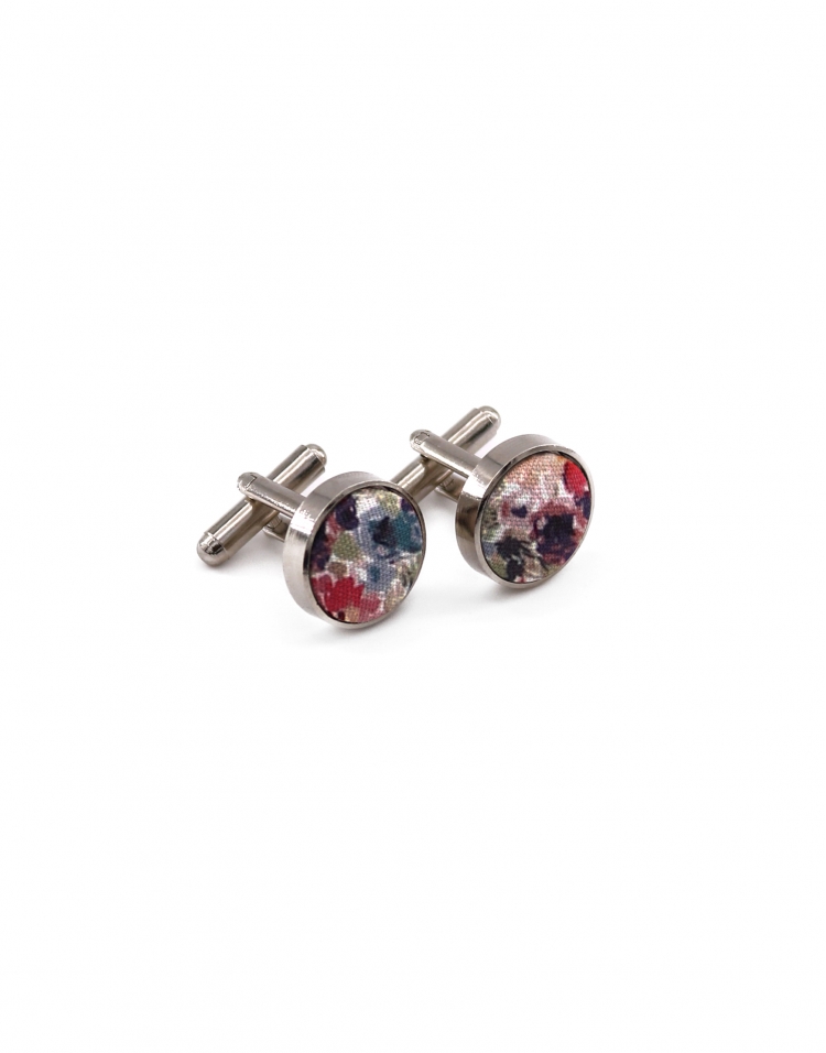 KYOGA - FLORAL CUFFLINKS - PINK & PETROL