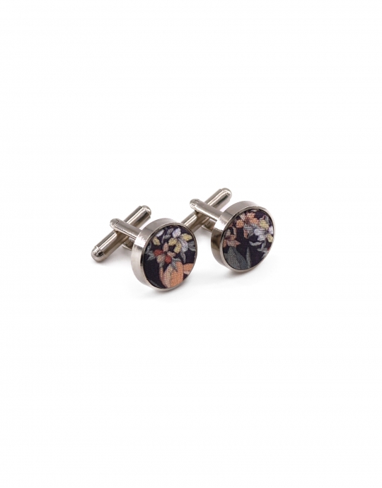 LOKKA - FLORAL CUFFLINKS - GREY GREEN & PEACH