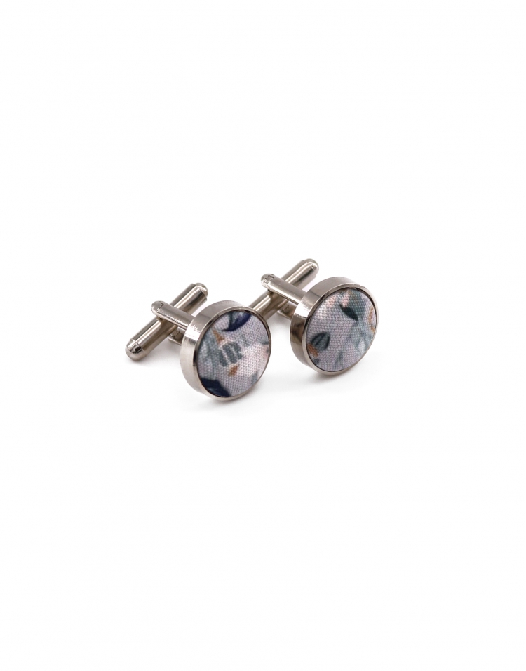 LOKKA - FLORAL CUFFLINKS - GREY GREEN & PEACH