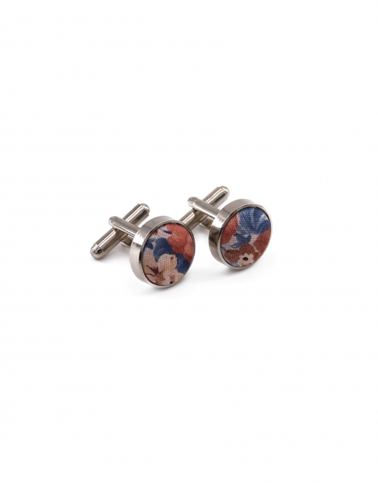 MANITOBA - FLORAL CUFFLINKS - BLUE, TERRACOTTA & BEIGE