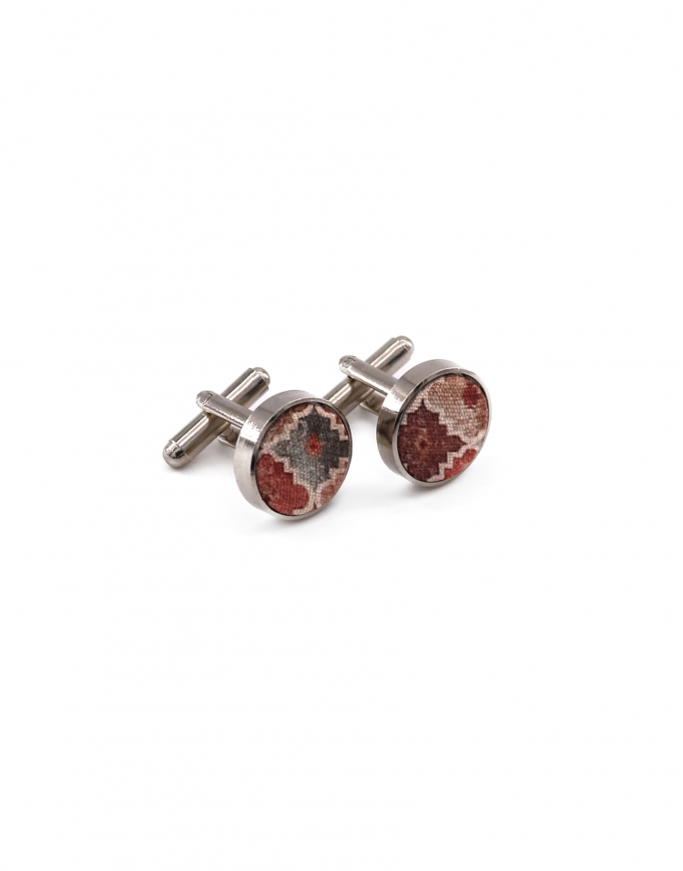 MANITOBA - FLORAL CUFFLINKS - BLUE, TERRACOTTA & BEIGE