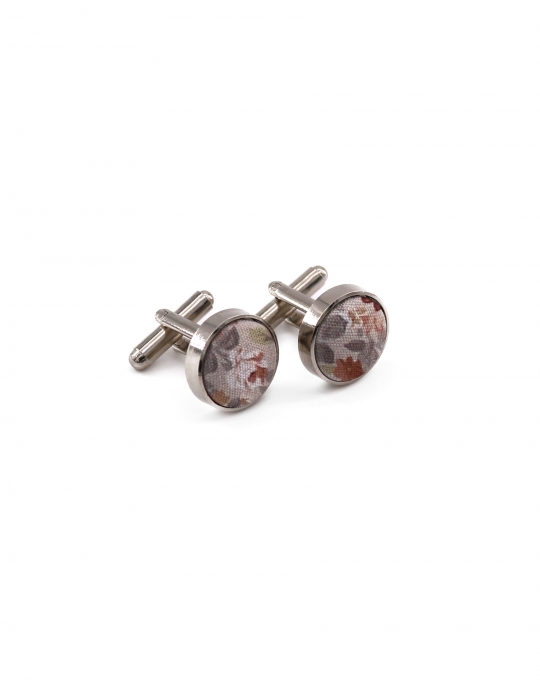 JUAM - BOUTONS DE MANCHETTE FLEURIS - TERRACOTTA & GRIS