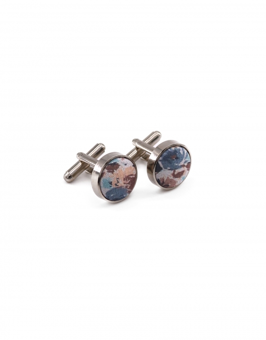 MALAR - FLORAL CUFFLINKS - BLUE & BROWN