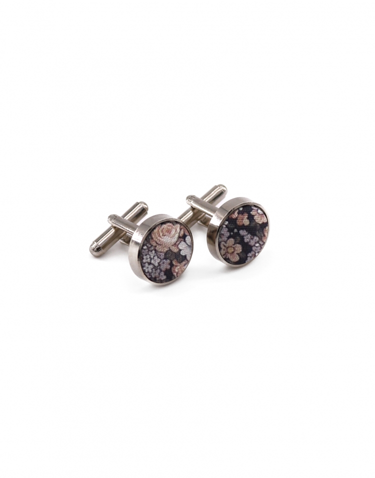 BALATON - FLORAL CUFFLINKS - BLUE, BROWN & BEIGE