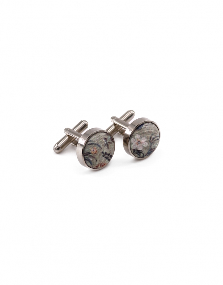 TAHOE - FLORAL CUFFLINKS - BLUE & BROWN