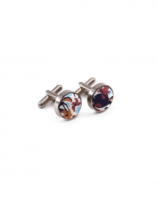 SIHWA - FLORAL CUFFLINKS - BLUE, TERRACOTTA & CARAMEL