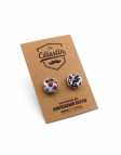 INARI - FLORAL CUFFLINKS - NAVY BLUE, CARAMEL & PINK