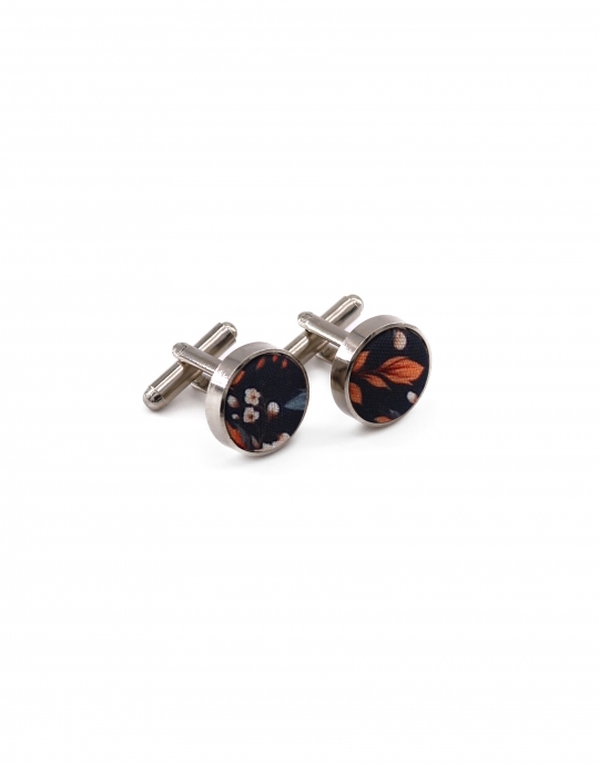 VOSTOK - FLORAL CUFFLINKS - NAVY BLUE, BEIGE & ORANGE