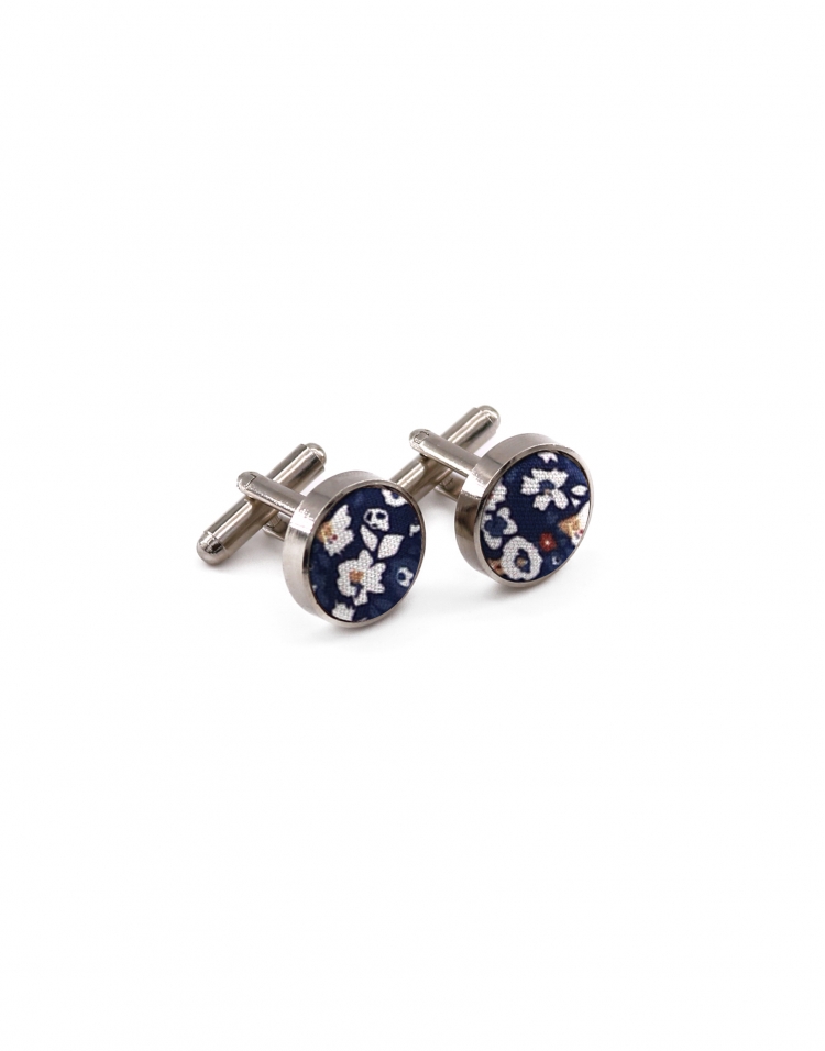 ISEO - FLORAL CUFFLINKS - BLUE & ORANGE