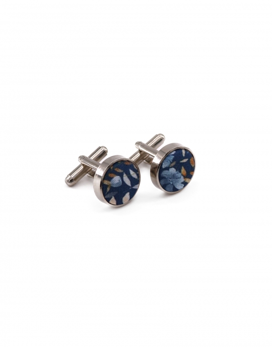 SILJAN - FLORAL CUFFLINKS - BLUE & ORANGE