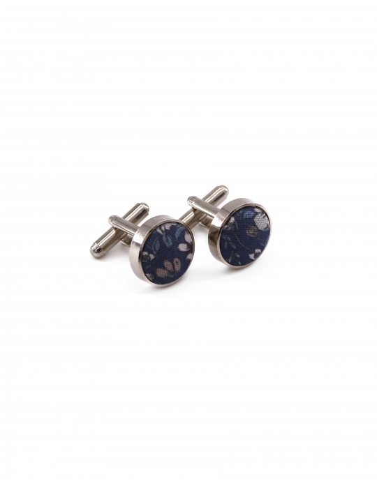 NOTORO - FLORAL CUFFLINKS - BLUE, GREY & BROWN