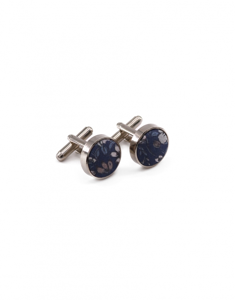 SILJAN - FLORAL CUFFLINKS - BLUE & ORANGE