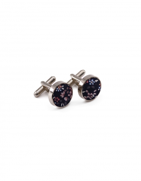 BIWA - FLORAL CUFFLINKS - NAVY BLUE & PINK