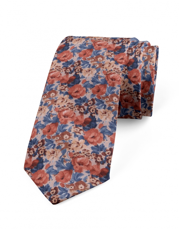 MANITOBA - FLORAL TIE - BLUE, TERRACOTTA & BEIGE