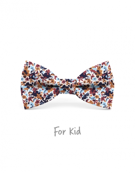 SIHWA - KID or TEEN BOW TIE - BLUE, TERRACOTTA & CARAMEL