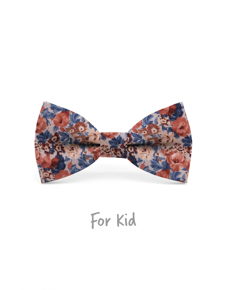 MANITOBA - KID or TEEN BOW TIE - BLUE, TERRACOTTA & BEIGE