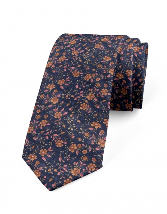 INARI - FLORAL TIE - NAVY BLUE, CARAMEL & PINK