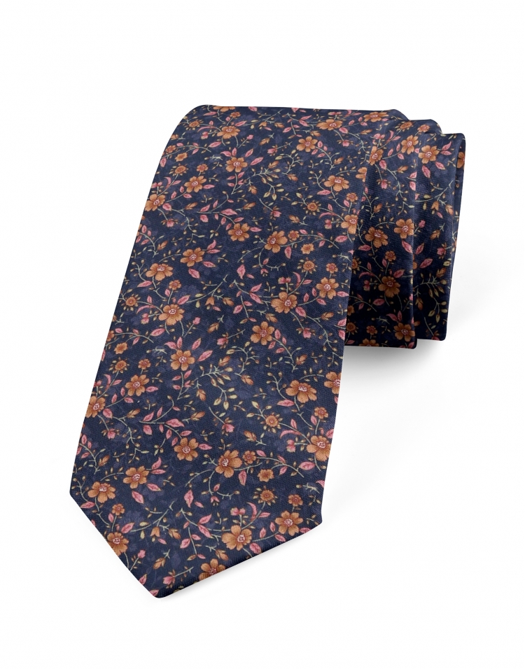 INARI - FLORAL TIE - NAVY BLUE, CARAMEL & PINK