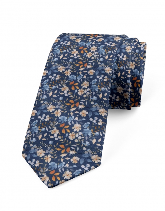 SILJAN - FLORAL TIE - BLUE & ORANGE