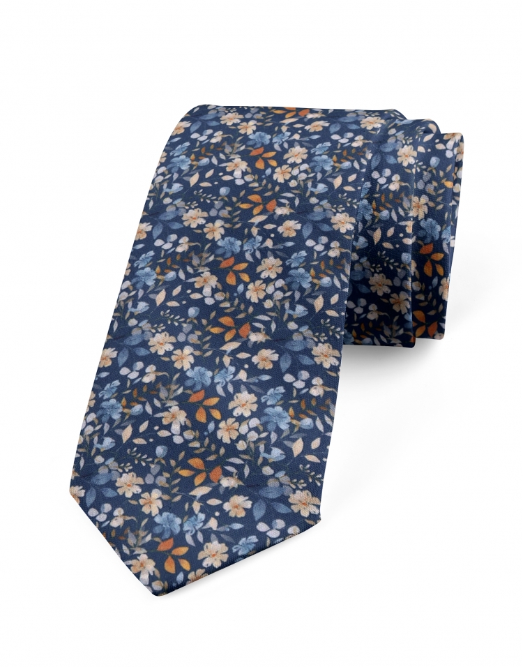 SILJAN - FLORAL TIE - BLUE & ORANGE