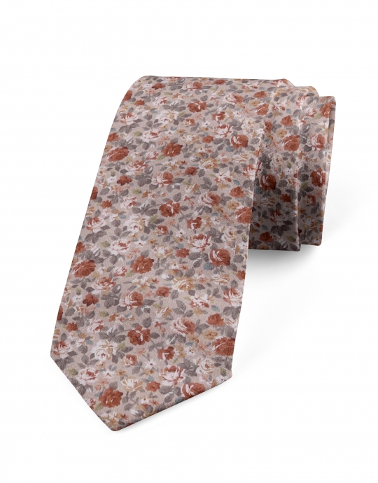 JUAM - FLORAL TIE - TERRACOTTA & GREY