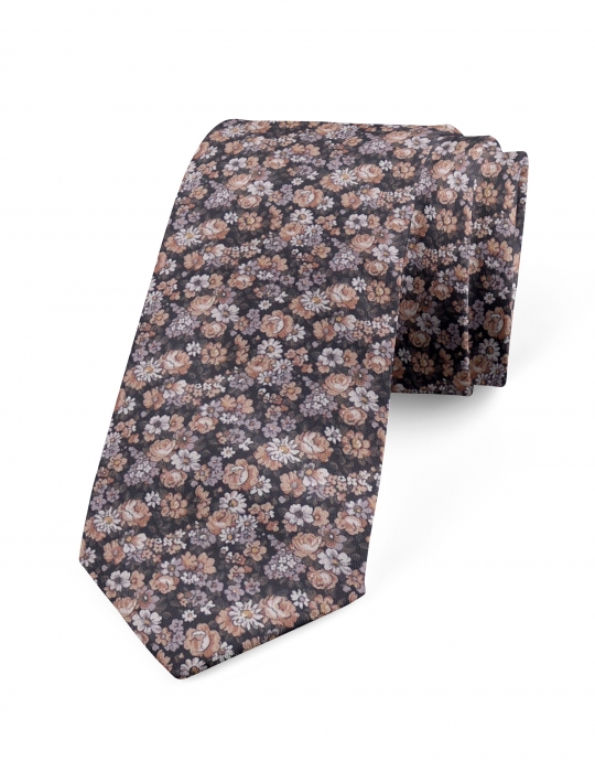 BOMUN - FLORAL TIE - BROWN & GREY