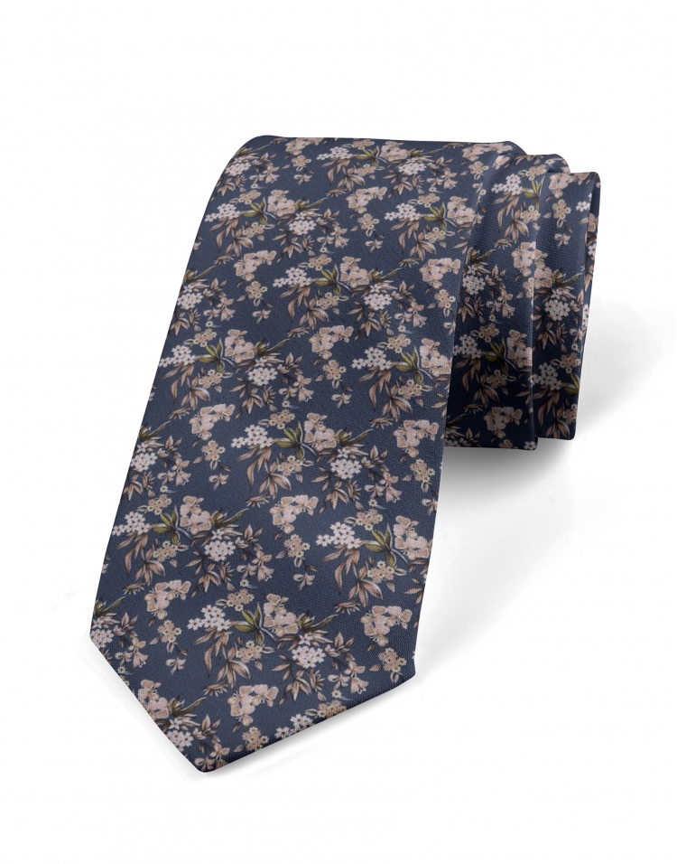 SENSO - FLORAL TIE - BLUE & BEIGE