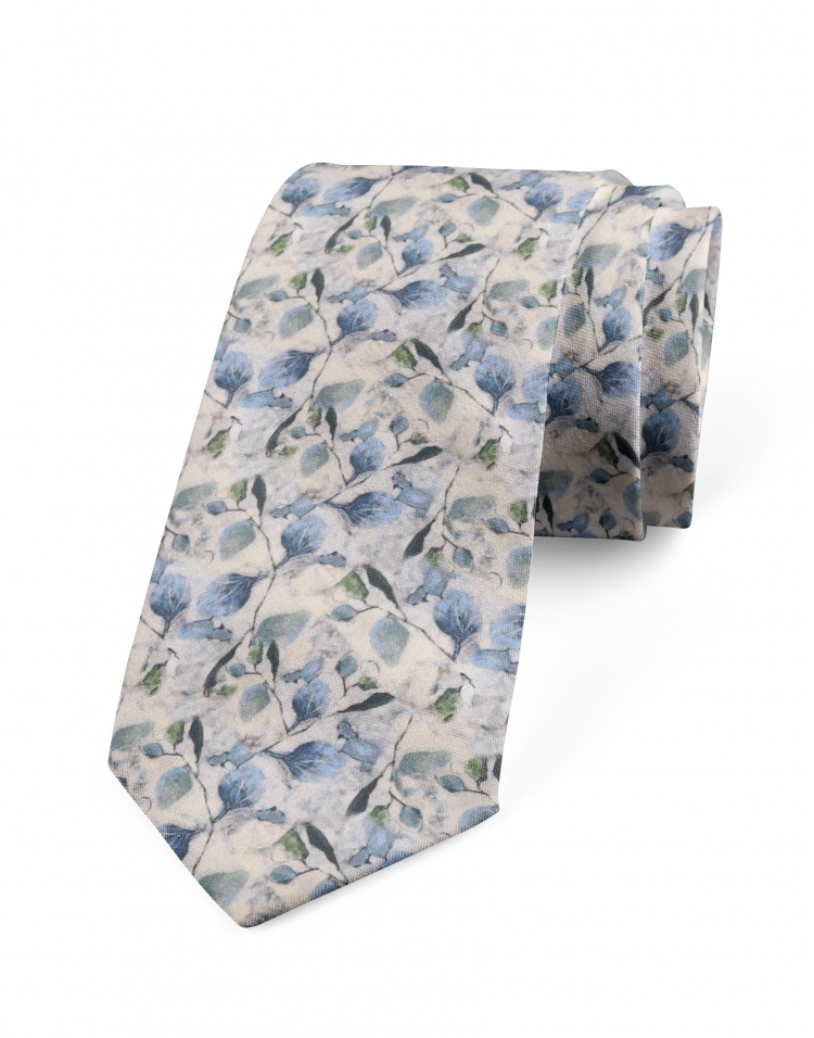 SHIDA - FLORAL TIE - GREEN, BEIGE & BLUE