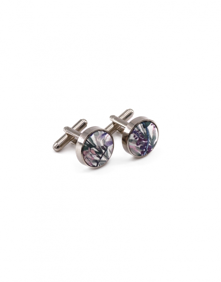 POLIN - FLORAL CUFFLINKS - VIOLET & GREEN