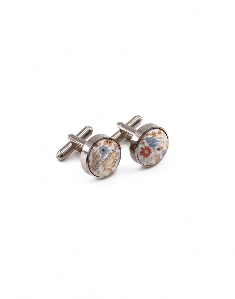 KOOK - FLORAL CUFFLINKS - BLUE, BEIGE & ORANGE