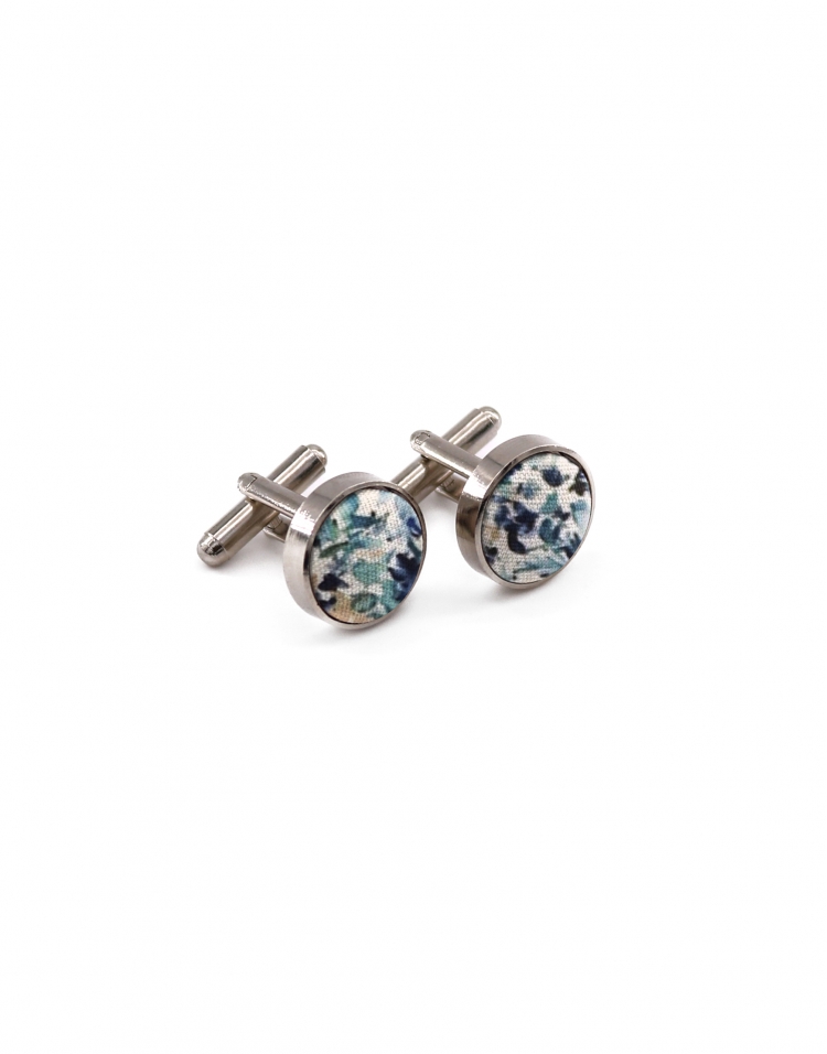 HART - FLORAL CUFFLINKS - BLUE, PETROL GREEN & BEIGE