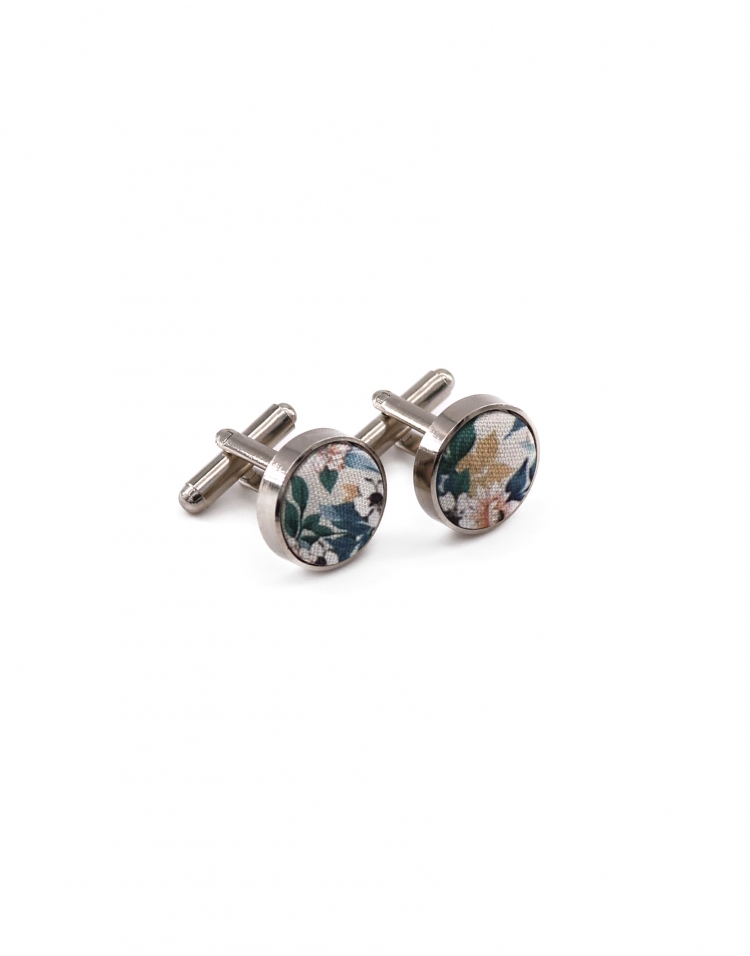 BYODO - FLORAL CUFFLINKS - GREEN & BEIGE