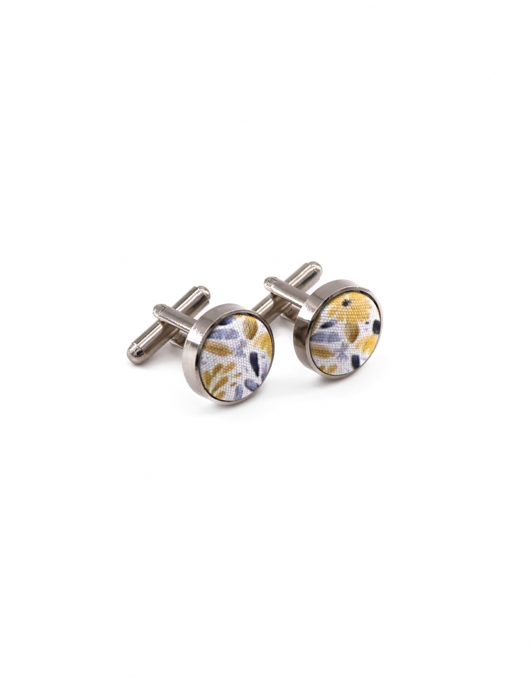 SEOK - FLORAL CUFFLINKS - YELLOW & GREY