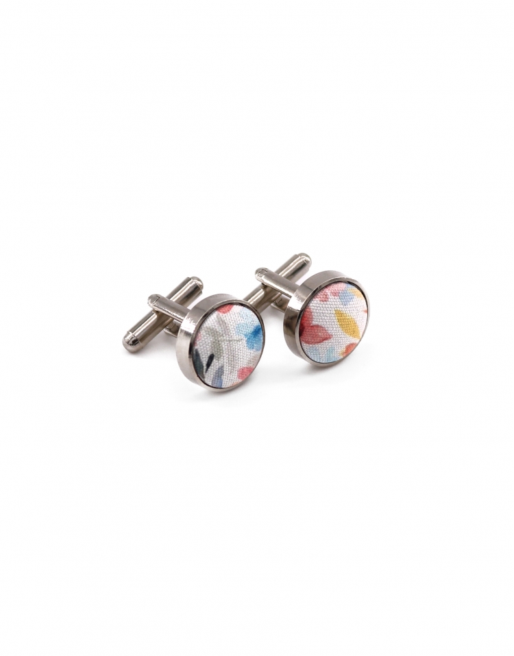 HARU - FLORAL CUFFLINKS - ORANGE & BLUE