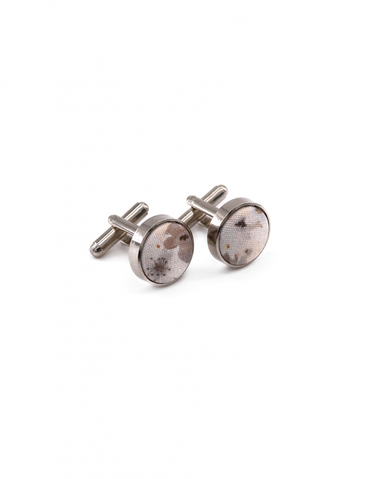 FUJI - FLORAL CUFFLINKS - BEIGE & BROWN